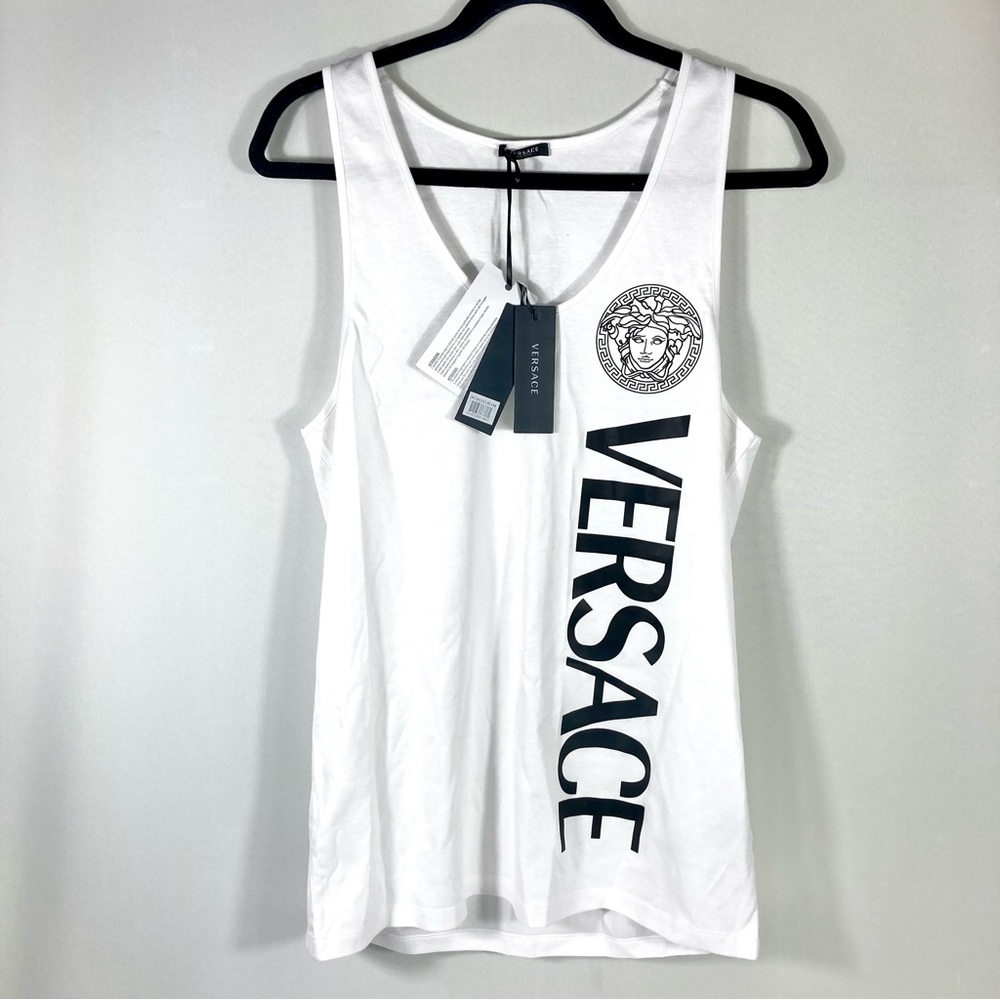 Versace Logo Cotton Women Graphic Tank White Size 44 IT 8 US NEW Designer Summer - Picture 6 of 12